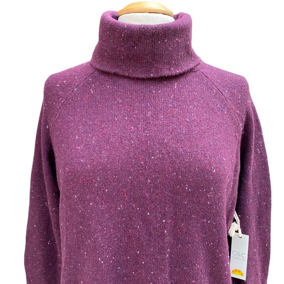 NWT C&C California Wool Turtleneck Sweater Sz L Burgundy Speckled Ski Cabincore - Picture 3 of 12